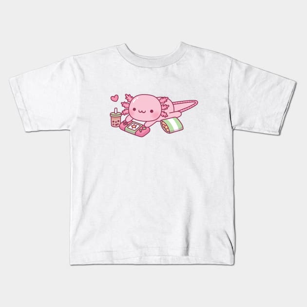 Cute Axolotl Relax Gamer Kids T-Shirt by rustydoodle